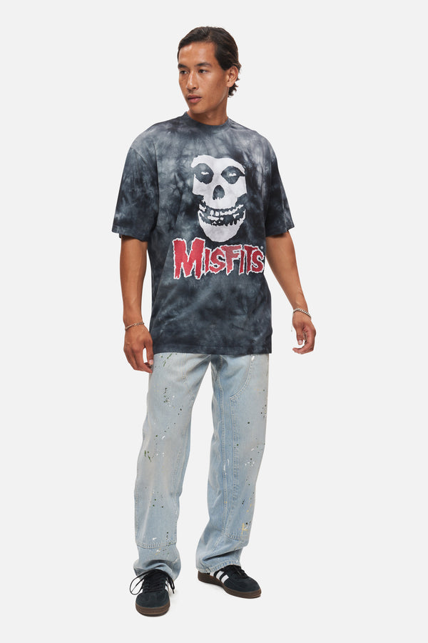 Recovered Clothing Misfits Skull Black Tie-Dye Relaxed T-Shirt By Recovered