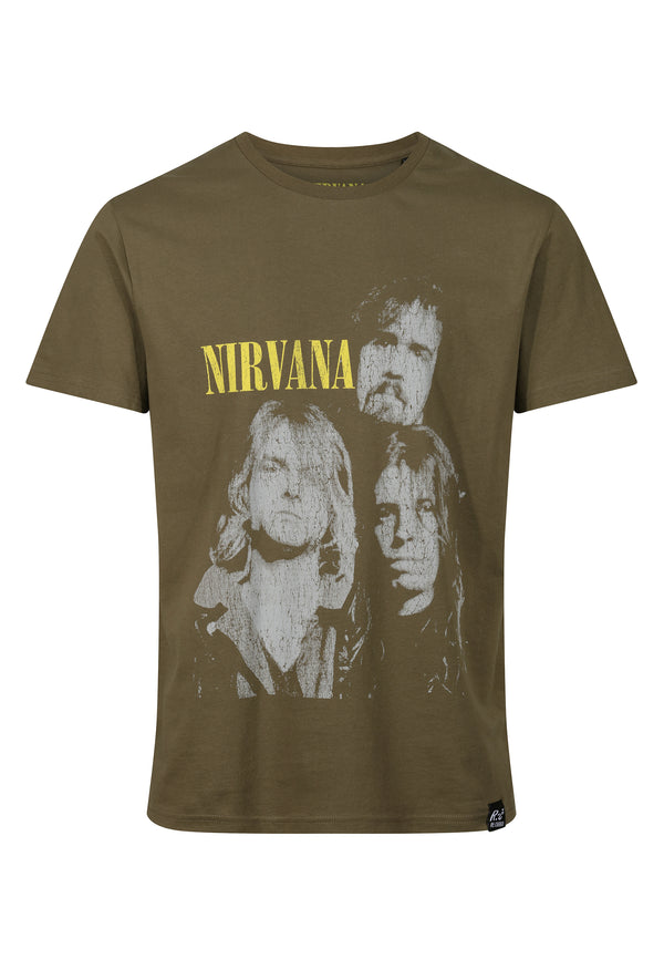 Recovered Clothing Nirvana Faces Khaki Green T-Shirt