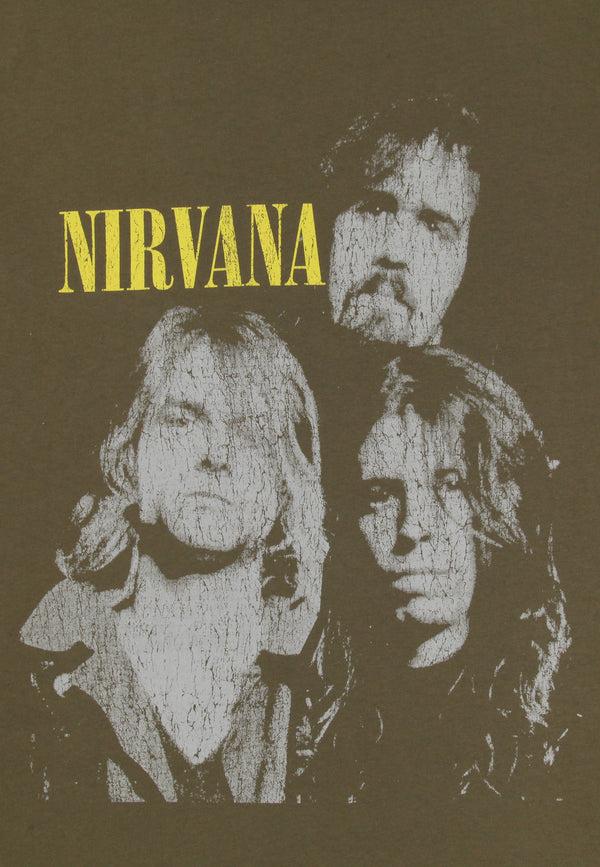 Recovered Clothing Nirvana Faces Khaki Green T-Shirt