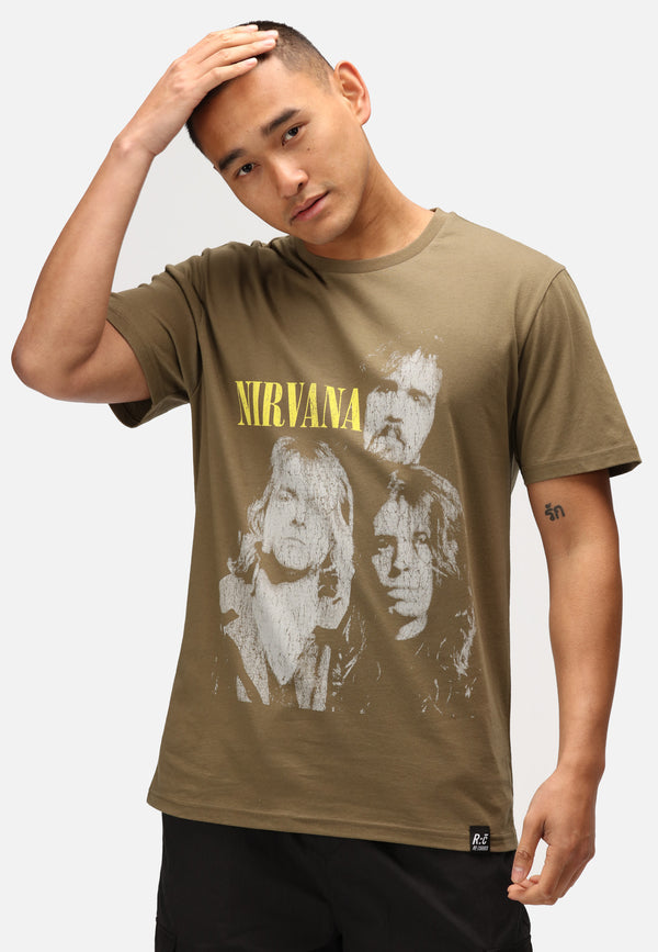 recovered clothing Nirvana Faces Khaki Green T-Shirt recovered clothing Nirvana Faces Khaki Green T-Shirt