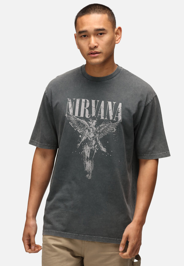 recovered clothing Nirvana One Tone Angel Washed Black Relaxed T-Shirt recovered clothing Nirvana One Tone Angel Washed Black Relaxed T-Shirt