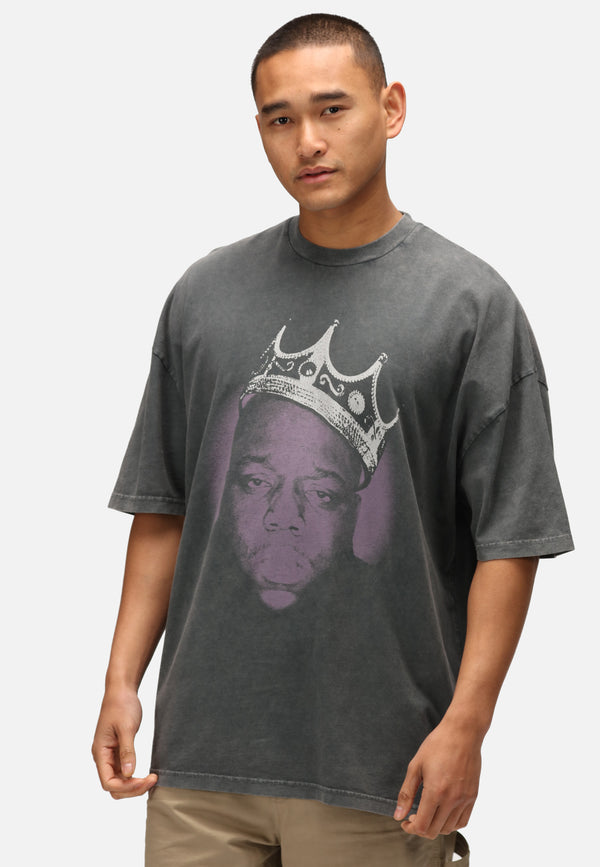 recovered clothing Notorious B.I.G Purple Crown Washed Black Oversized T-Shirt