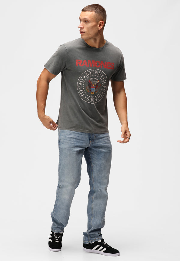 Recovered Clothing Ramones Logo Print Washed Black T-Shirt