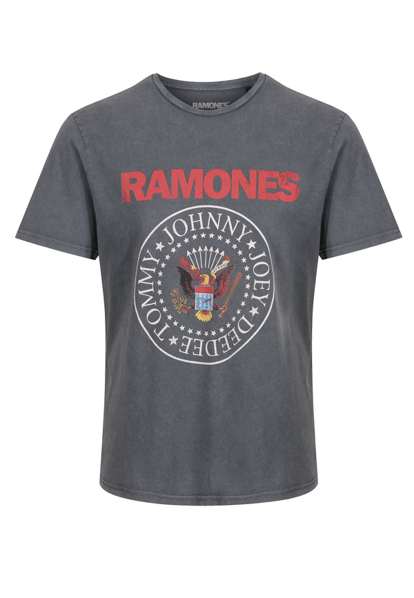 Recovered Clothing Ramones Logo Print Washed Black T-Shirt