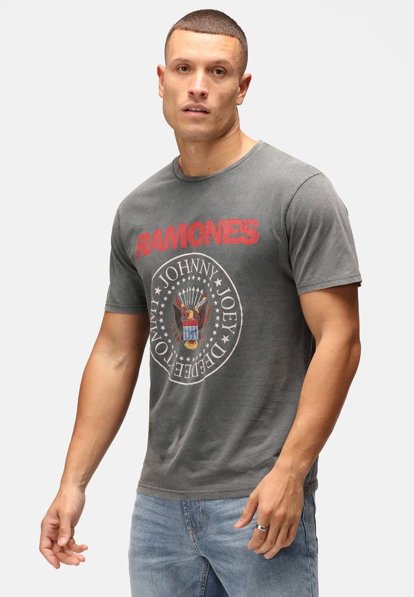 recovered clothing Ramones Logo Print Washed Black T-Shirt recovered clothing Ramones Logo Print Washed Black T-Shirt