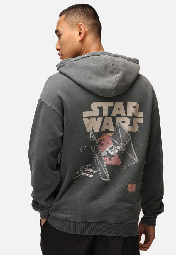 Recovered Clothing Star Wars Ship Battle Washed Black Hooded Sweatshirt