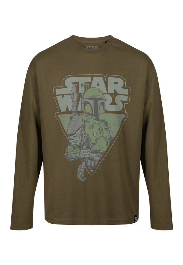 Recovered Clothing Star Wars The Mandalorian Tonal Print Khaki Green Long Sleeve T-Shirt