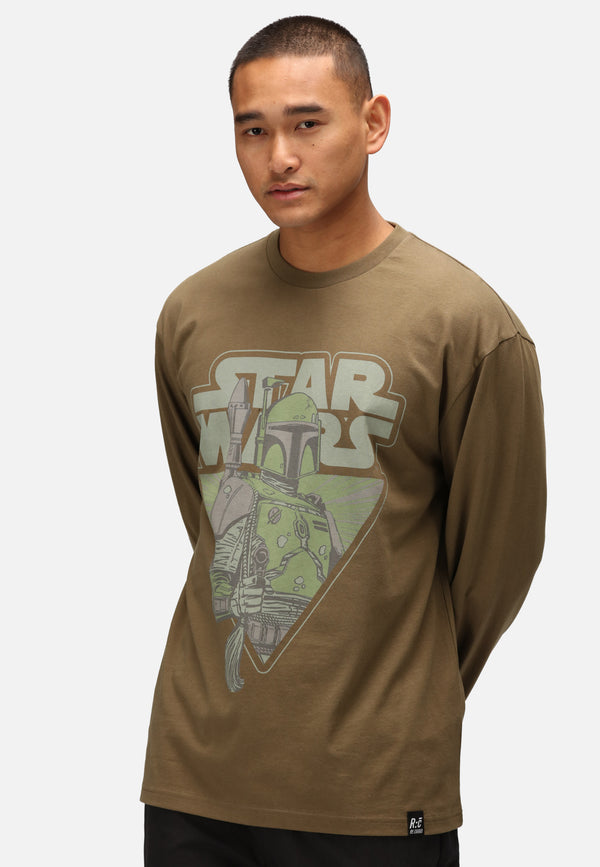 recovered clothing Star Wars The Mandalorian Tonal Print Khaki Green Long Sleeve T-Shirt