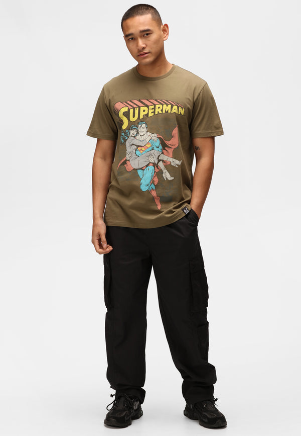 Recovered Clothing Superman Comic Graphic Khaki Green T-Shirt