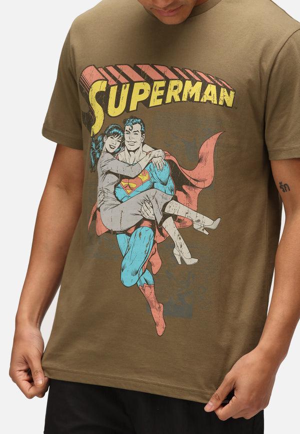 Recovered Clothing Superman Comic Graphic Khaki Green T-Shirt