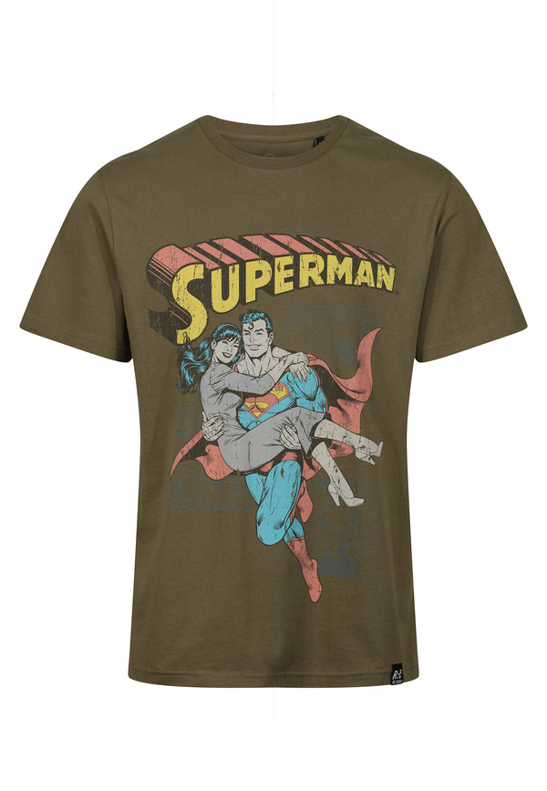 Recovered Clothing Superman Comic Graphic Khaki Green T-Shirt