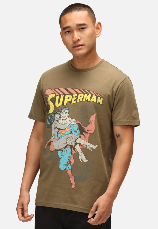 recovered clothing Superman Comic Graphic Khaki Green T-Shirt