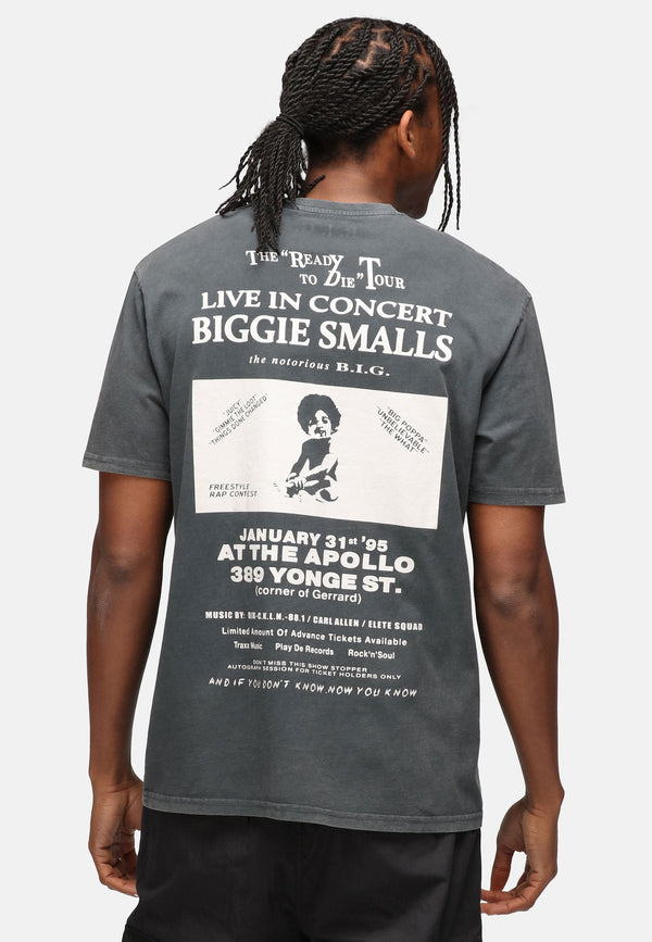 Recovered Clothing Unisex Biggie Smalls Concert Advertise Black Washed Relaxed T-shirt