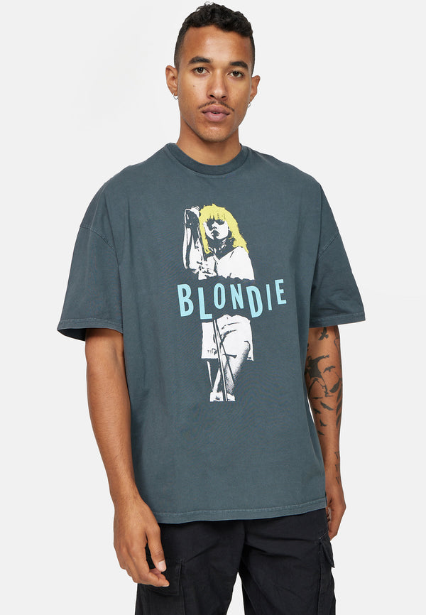 recovered clothing Unisex Blondie Singing Oversized Washed Black T-shirt