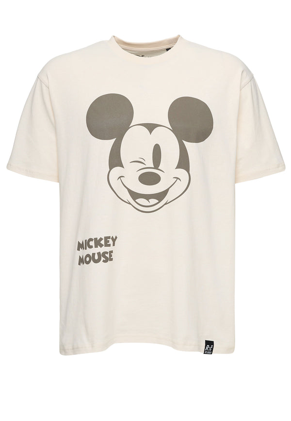 Recovered Clothing Unisex Disney Mickey Mouse Wink Face Ecru Relaxed T-shirt