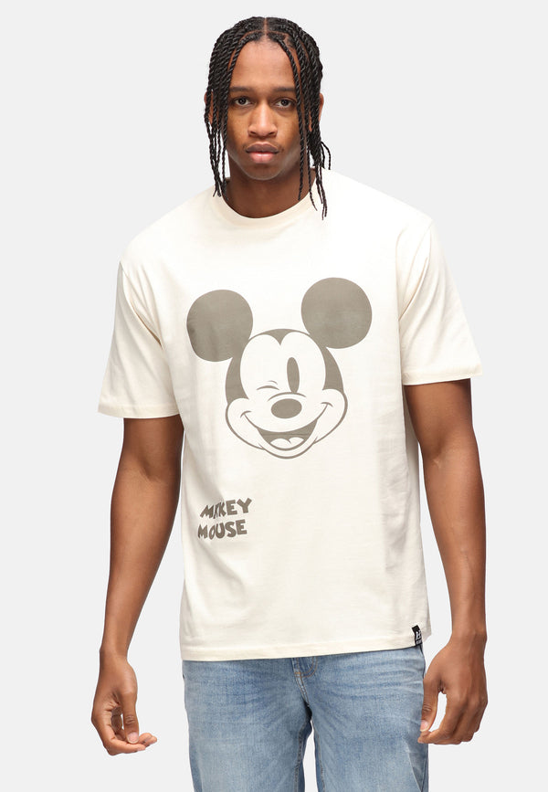 recovered clothing Unisex Disney Mickey Mouse Wink Face Ecru Relaxed T-shirt recovered clothing Unisex Disney Mickey Mouse Wink Face Ecru Relaxed T-shirt