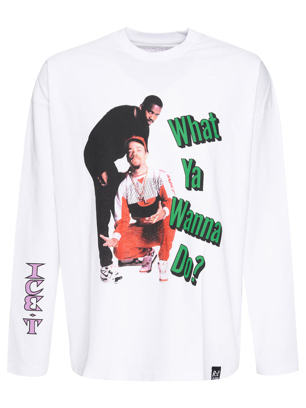 Recovered Clothing Unisex Ice T What Ya Wanna Do Retro Oversized L/S White T-Shirt