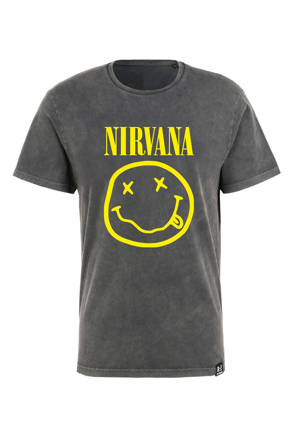Recovered Clothing Unisex Nirvana Yellow Logo Black Washed Relaxed T-shirt