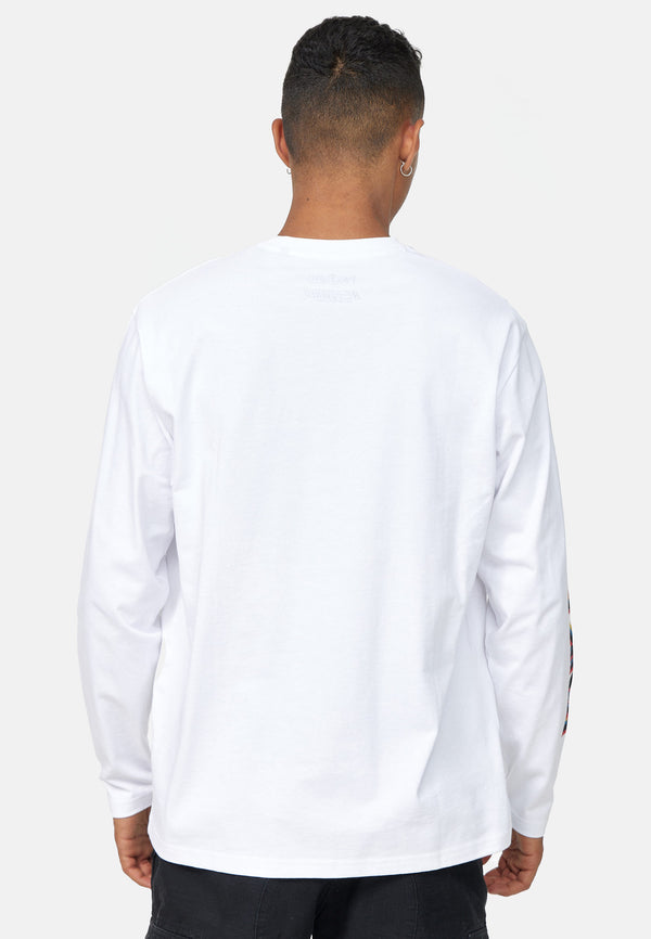 Recovered Clothing Unisex Pink Floyd Abstract Coloured Print Relaxed L/S White T-Shirt