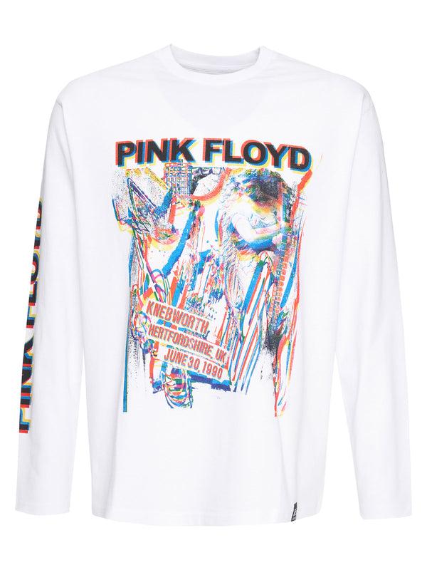 Recovered Clothing Unisex Pink Floyd Abstract Coloured Print Relaxed L/S White T-Shirt