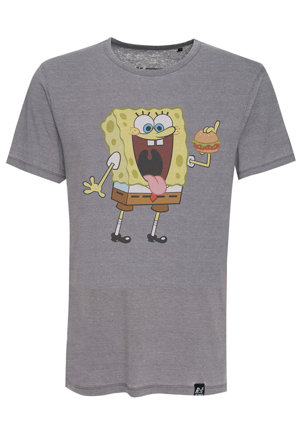 Recovered Clothing Unisex SpongeBob Eating Burger Grey Marl Relaxed T-shirt