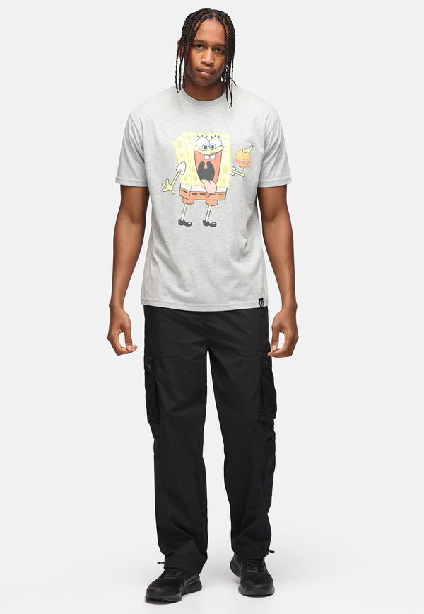 Recovered Clothing Unisex SpongeBob Eating Burger Grey Marl Relaxed T-shirt