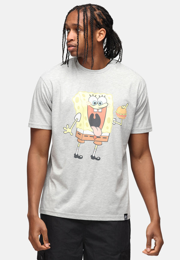 recovered clothing Unisex SpongeBob Eating Burger Grey Marl Relaxed T-shirt