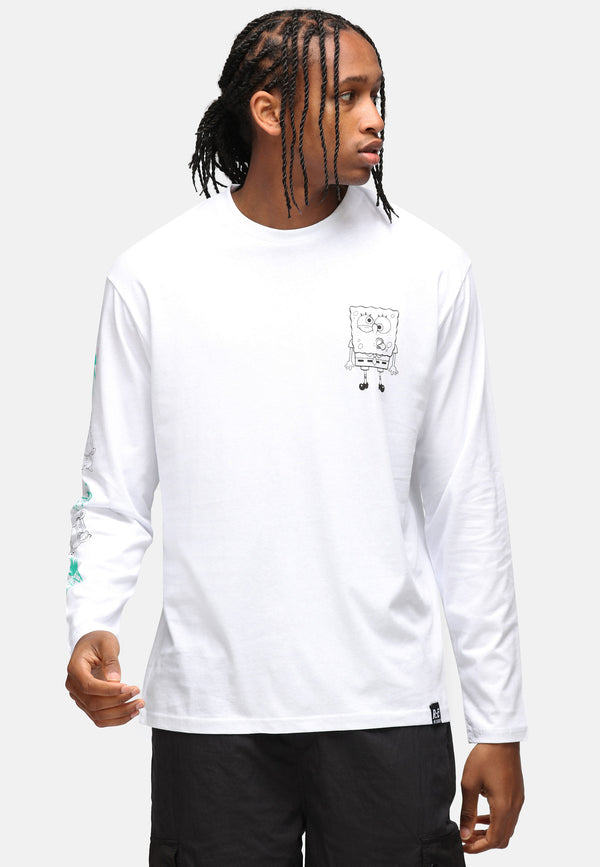recovered clothing Unisex SpongeBob Linear Art White Long Sleeve Relaxed T-shirt