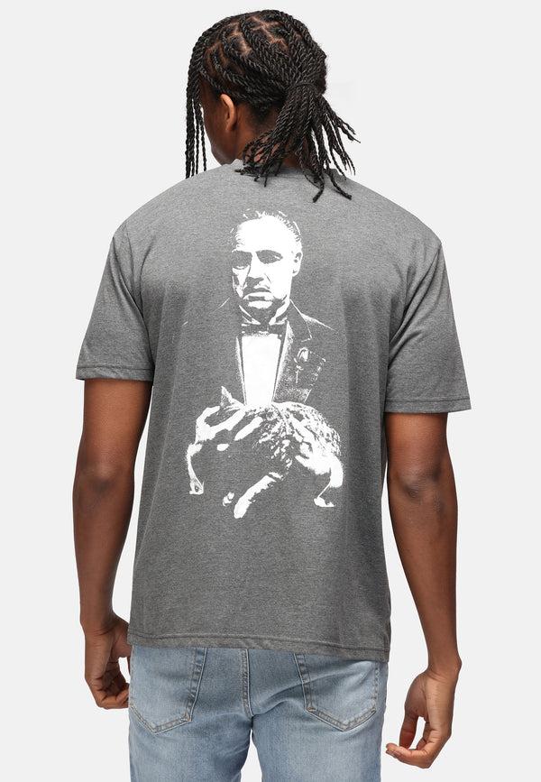 Recovered Clothing Unisex The Godfather B&W Sketch Print Dark Grey Marl Relaxed T-shirt