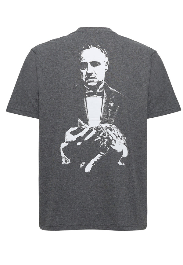 Recovered Clothing Unisex The Godfather B&W Sketch Print Dark Grey Marl Relaxed T-shirt