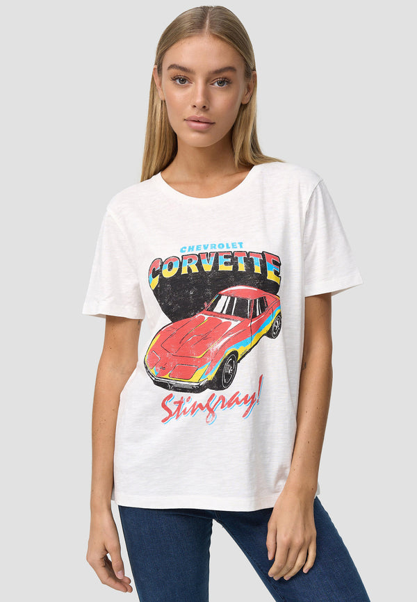 recovered clothing Vintage Corvette Stingray Ecru Womens Fitted T-Shirt