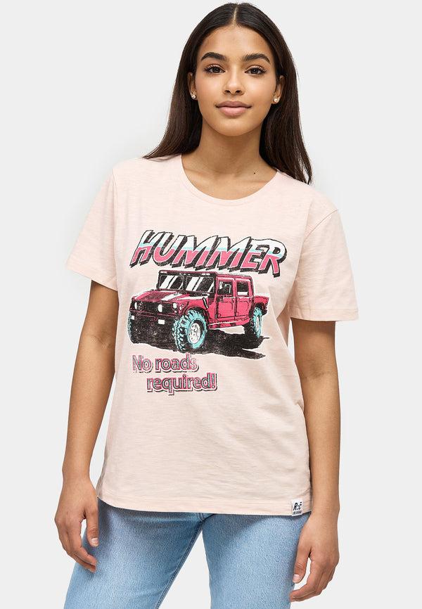 recovered clothing Vintage No Roads Required Hummer Pink Womens Fitted T-Shirt
