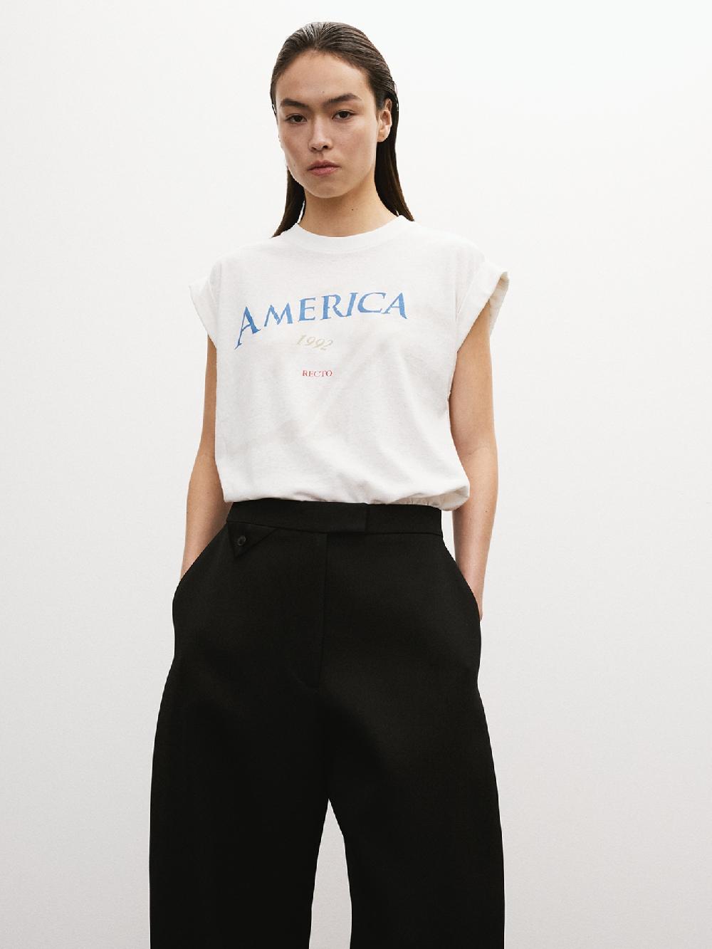 recto AMERICA 1992 SLEEVELESS TURN UP T-SHIRT (OFF WHITE)