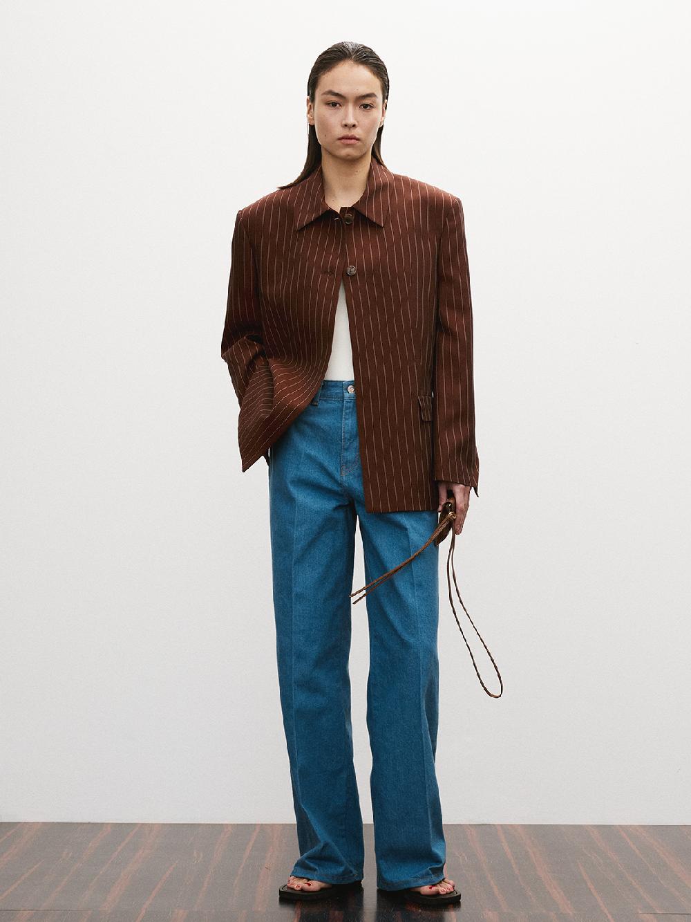 Recto CLASSIC COLLAR PIN STRIPE SINGLE JACKET (RED BROWN)