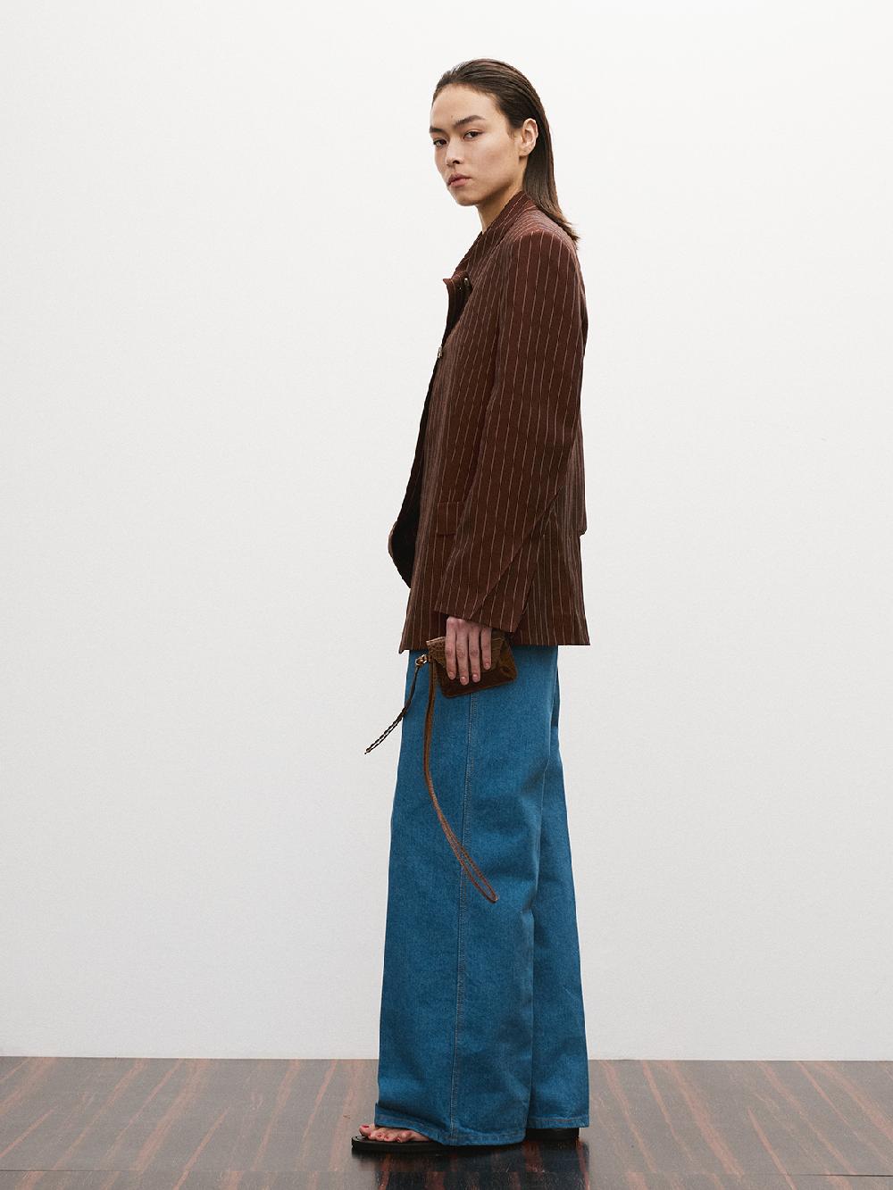 Recto CLASSIC COLLAR PIN STRIPE SINGLE JACKET (RED BROWN)