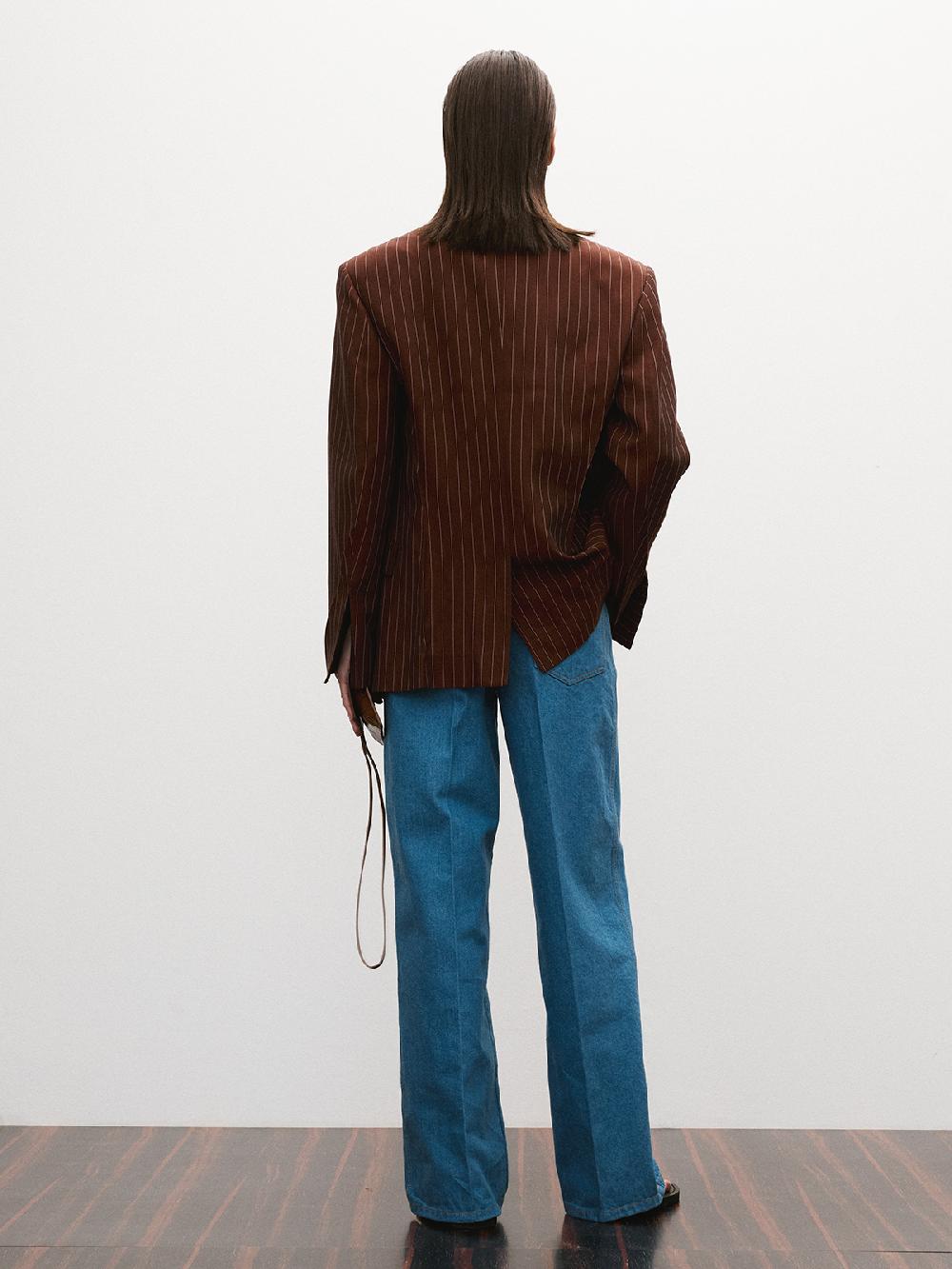 Recto CLASSIC COLLAR PIN STRIPE SINGLE JACKET (RED BROWN)