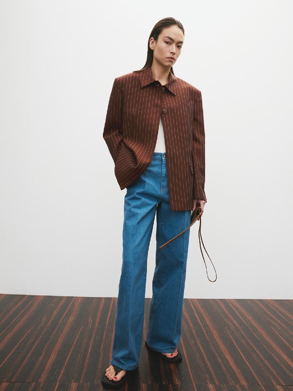 recto CLASSIC COLLAR PIN STRIPE SINGLE JACKET (RED BROWN)