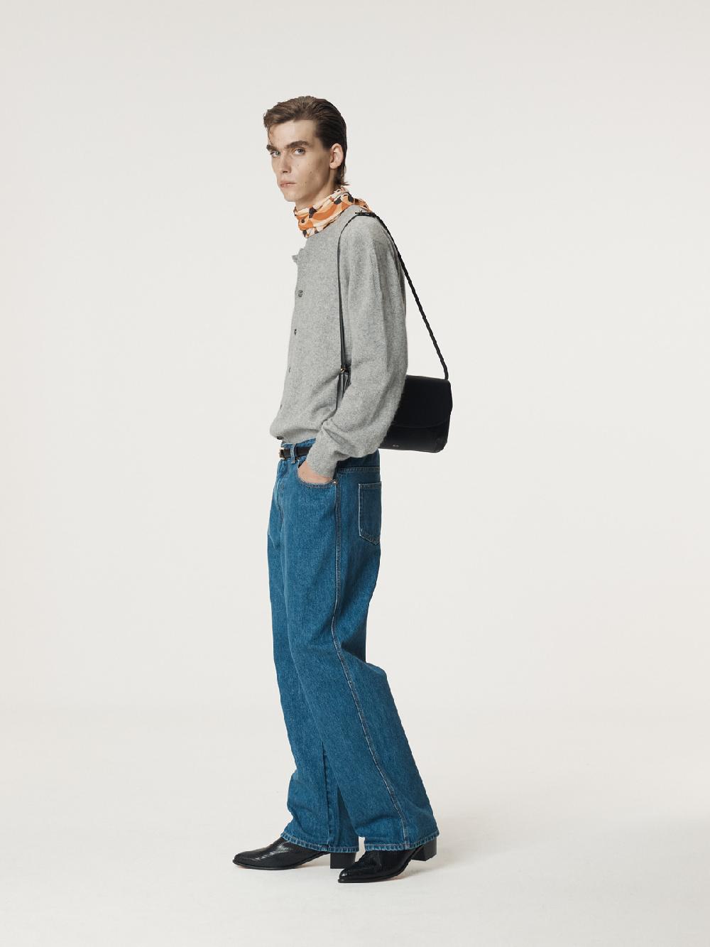 Recto CREW NECK LAYERED CARDIGAN KNIT TOP (MELANGE GREY)