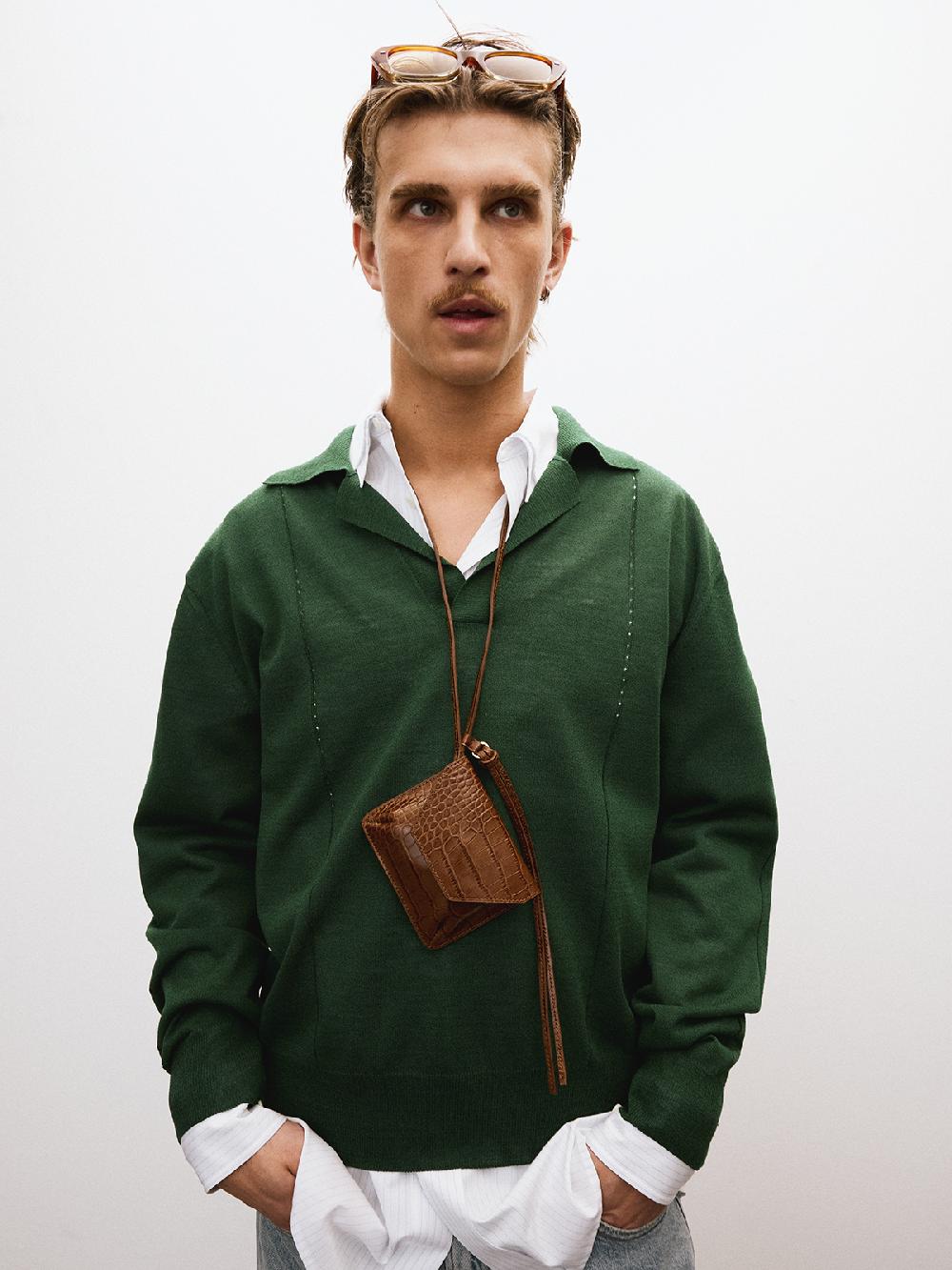 Recto CROCODILE EFFECT MINI POCKET NECKLACE (VINTAGE BROWN)