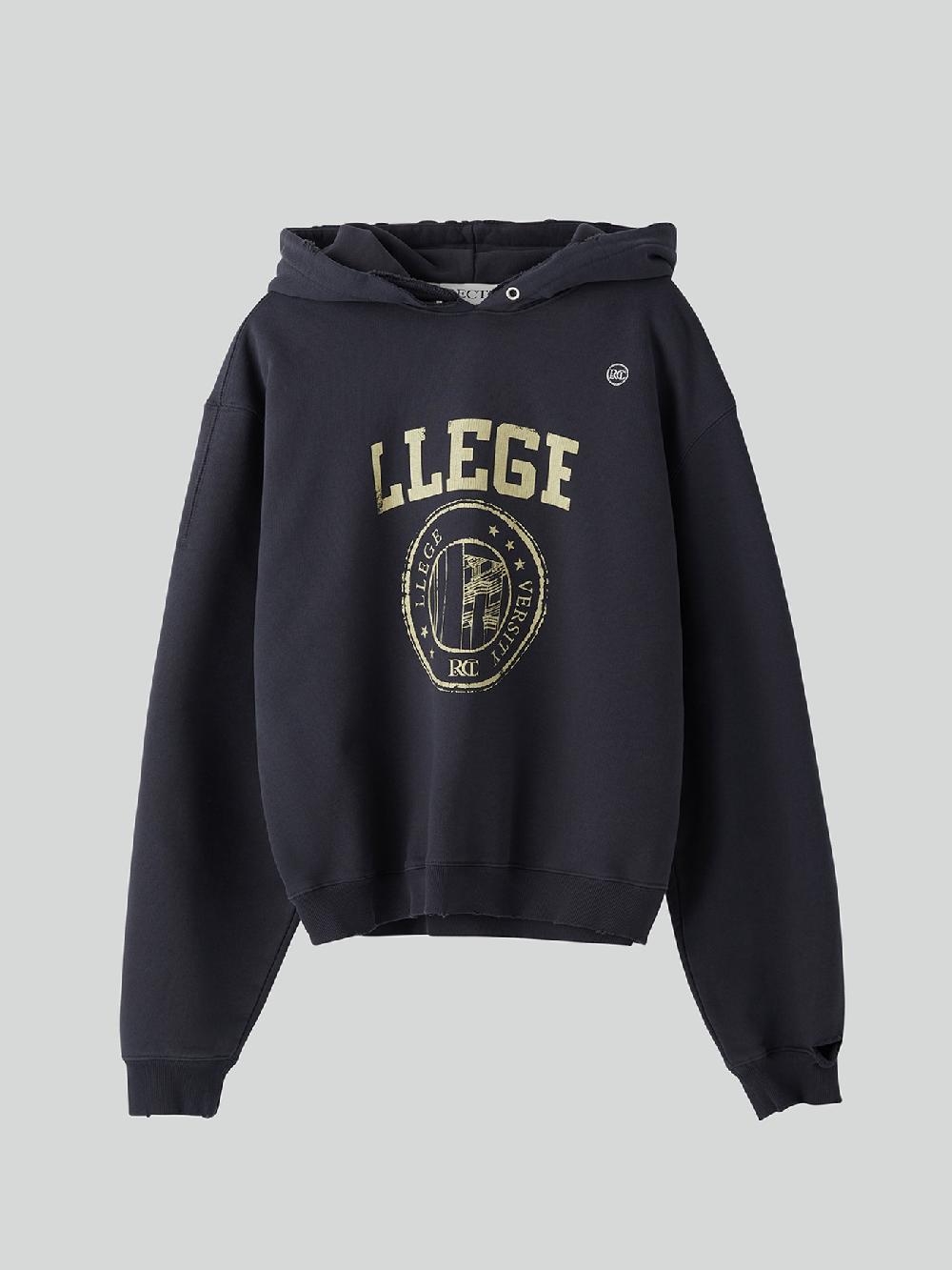 recto LLEGE LOGO DESTROYED HOODIE SWEATSHIRT (BLUISH CHARCOAL)