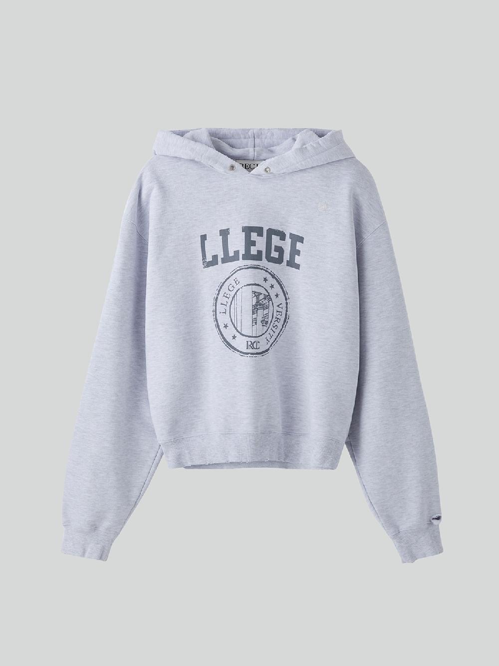 recto LLEGE LOGO DESTROYED HOODIE SWEATSHIRT (MELANGE GREY)