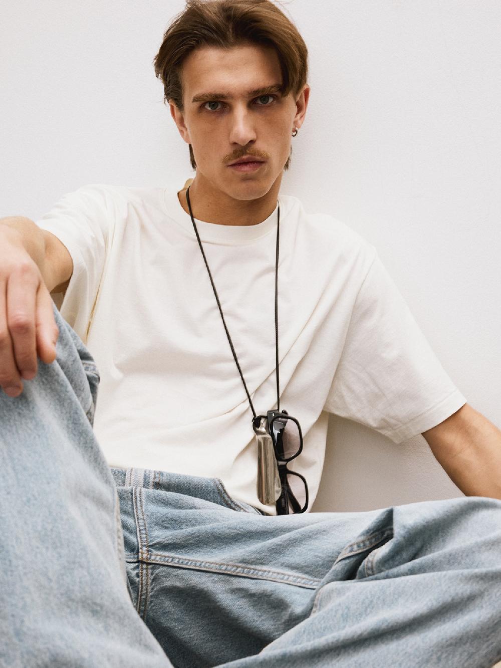 recto MENS CASHMERE BLEND LOOSE FIT T-SHIRT (BEAN IVORY)