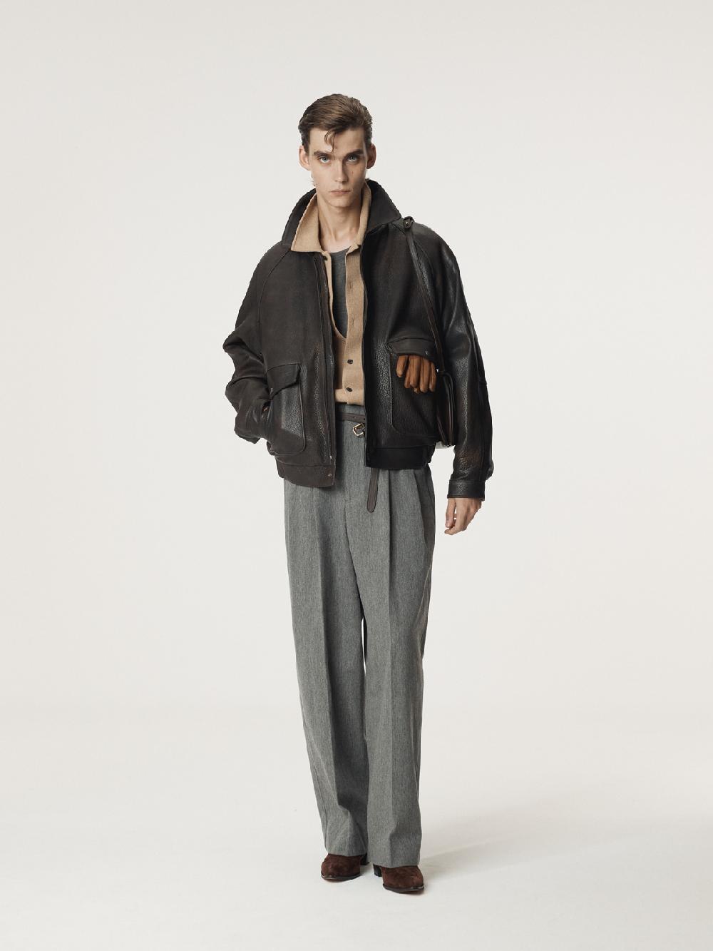 Recto MENS OVERSIZED SHEARING LEATHER JUMPER (VINTAGE BROWN)