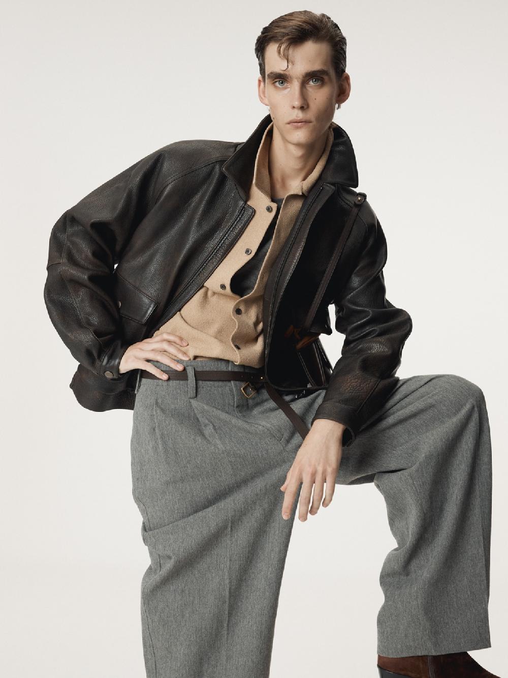 recto MENS OVERSIZED SHEARING LEATHER JUMPER (VINTAGE BROWN)