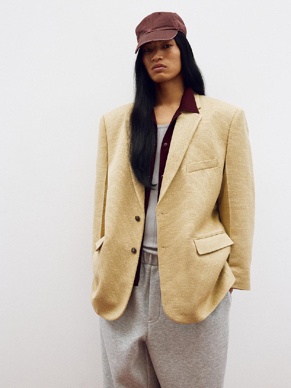 Recto OVERSIZE SINGLE BREASTED TWEED JACKET (KHAKI BEIGE)