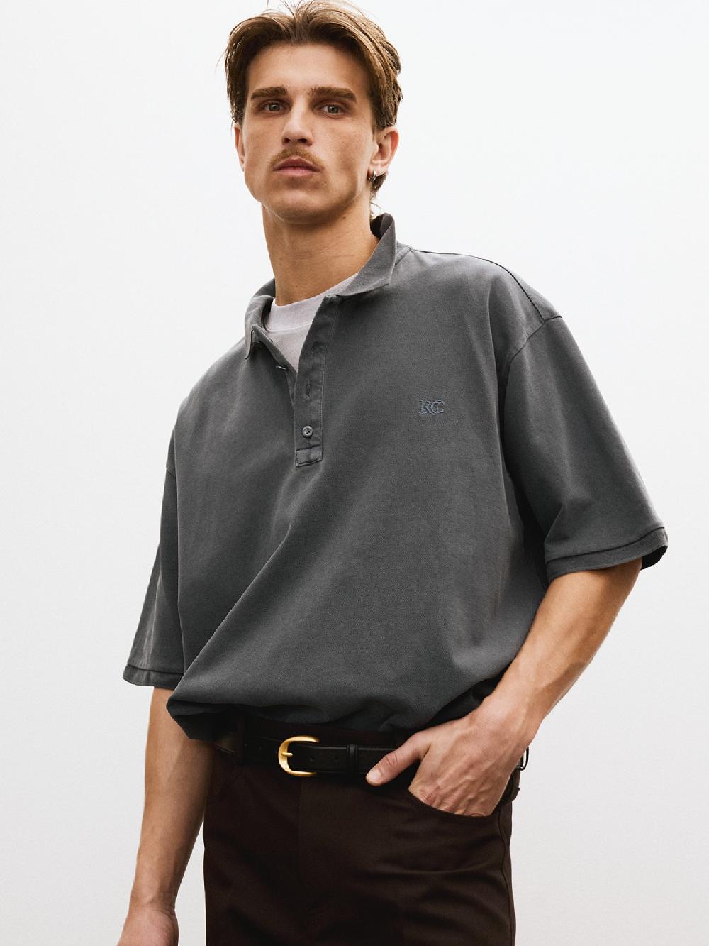 recto OVERSIZED GARMENT COTTON PIQUE SHORT (BLUISH CHARCOAL)