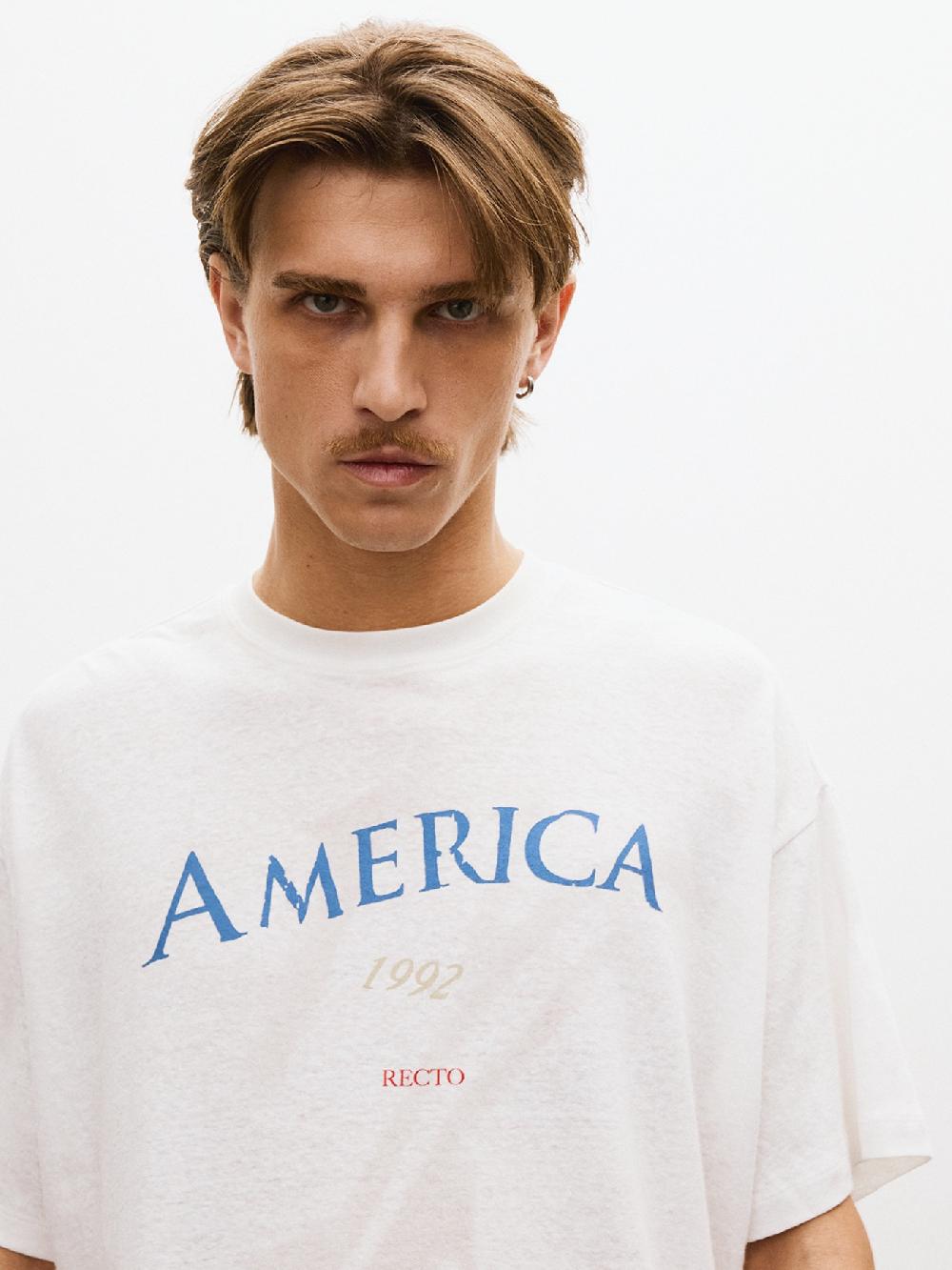 recto AMERICA 1992 LINEN BLEND T-SHIRT (OFF WHITE)