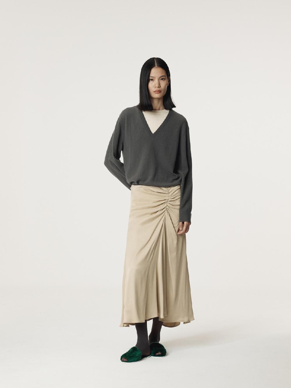 Recto ASYMMETRIC SHIRRING SKIRT (LIGHT BEIGE)