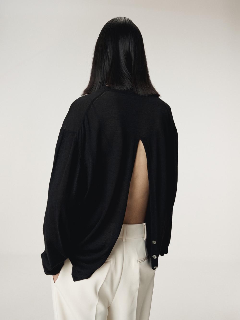 recto BACK OPEN DETAIL KNIT TOP (BLACK)