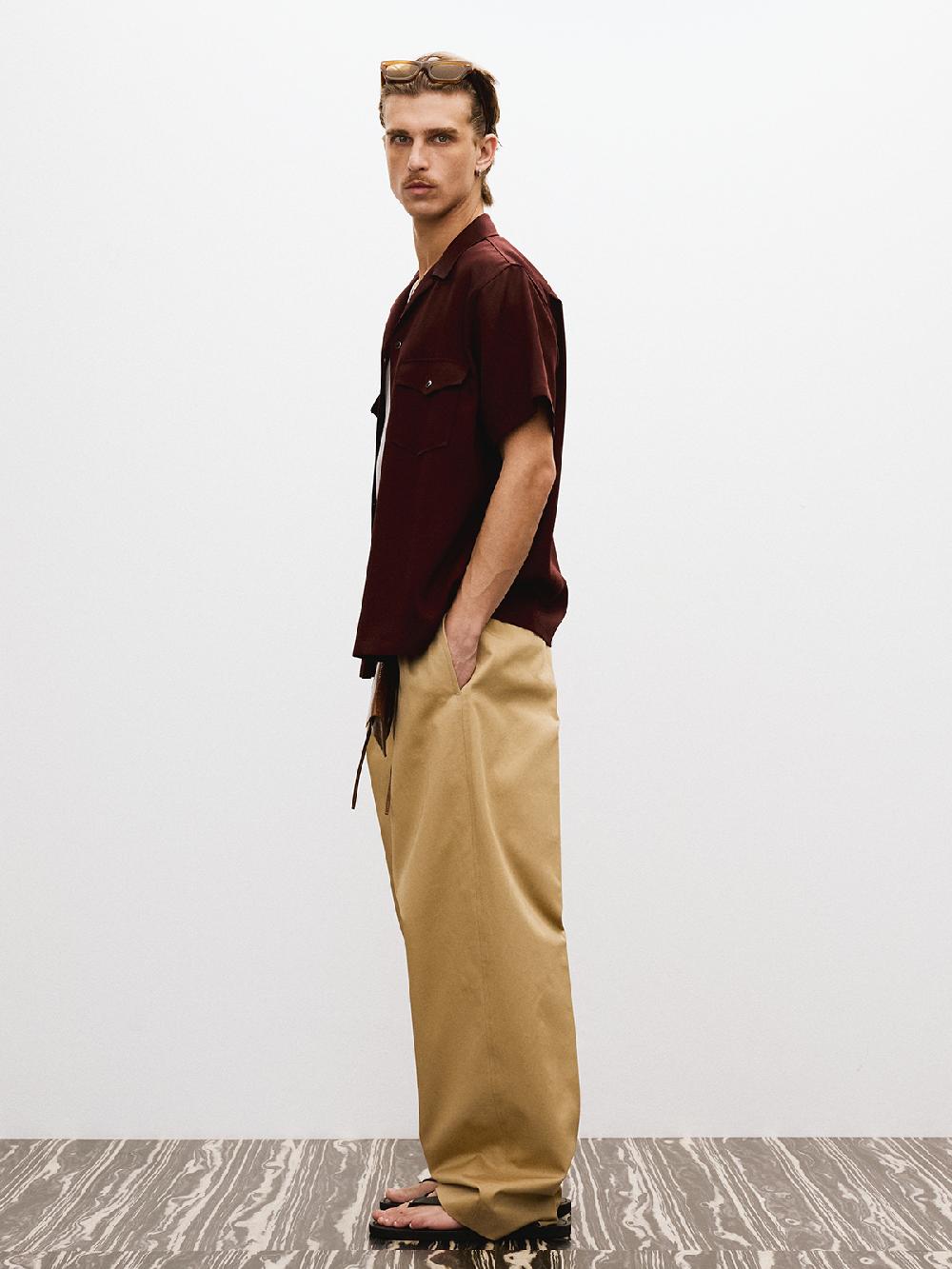 Recto BELTED HIGH WAIST COTTON PANTS (BEIGE)